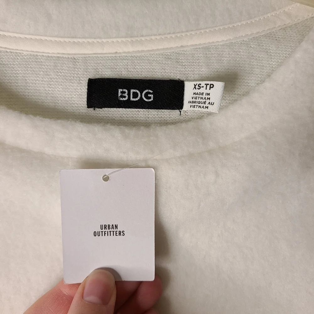 BDG Urban Outfitters White Crew Neck Pullover Sweater Size XS Side Zipper Fleece - Picture 7 of 10